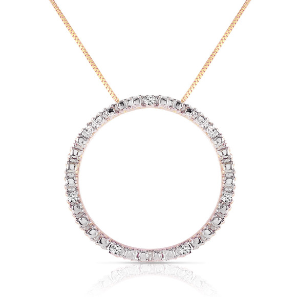 14K. SOLID GOLD DIAMONDS CIRCLE OF LOVE NECKLACE (Yellow Gold)